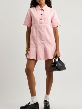 NWT Ganni 34 XS denim mini dress chalk pink pleated